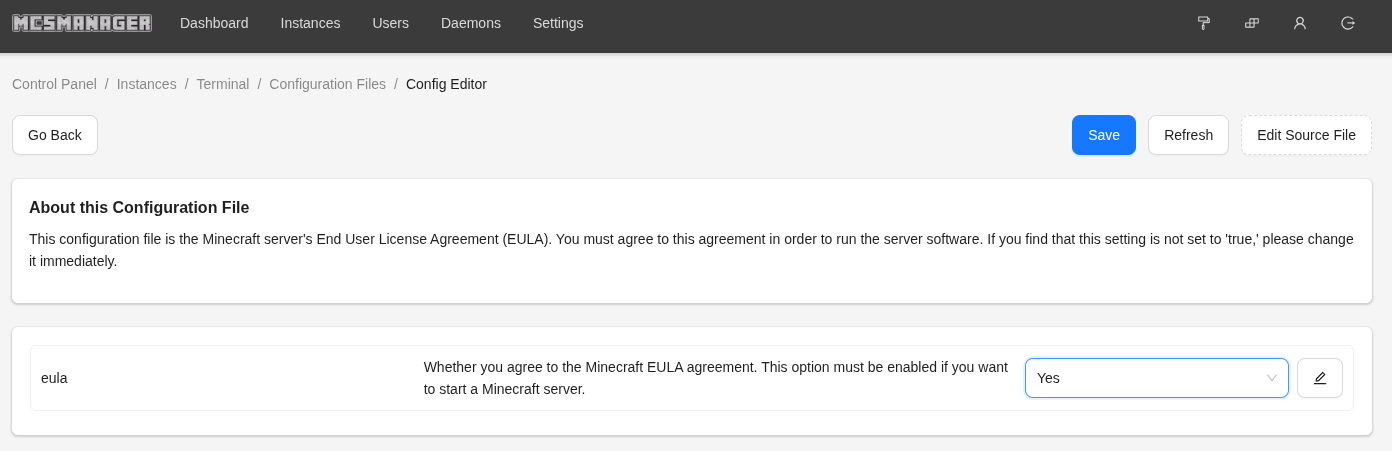 MCSManager Accept Eula